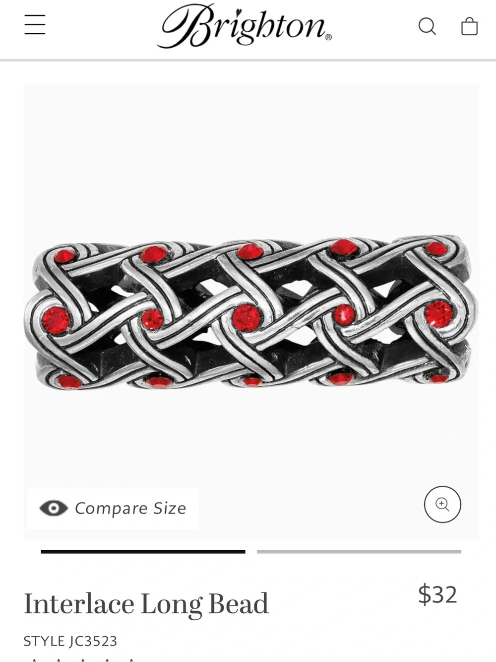 Brighton Interlace Long bead Pierced silver lattice with red crystal accents
